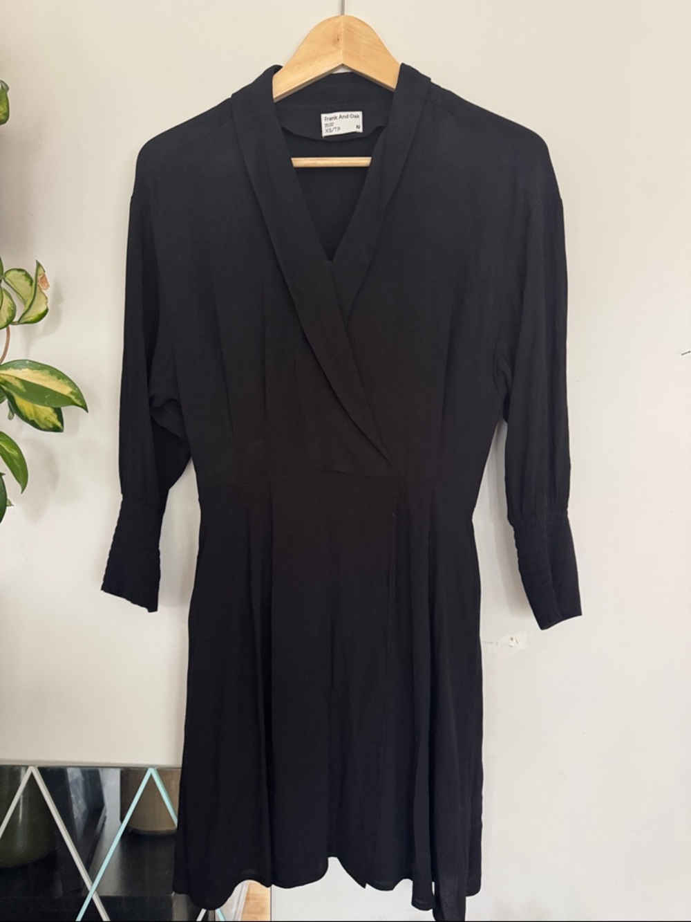 Frank & Oak Black Wrap-Style Mini Dress